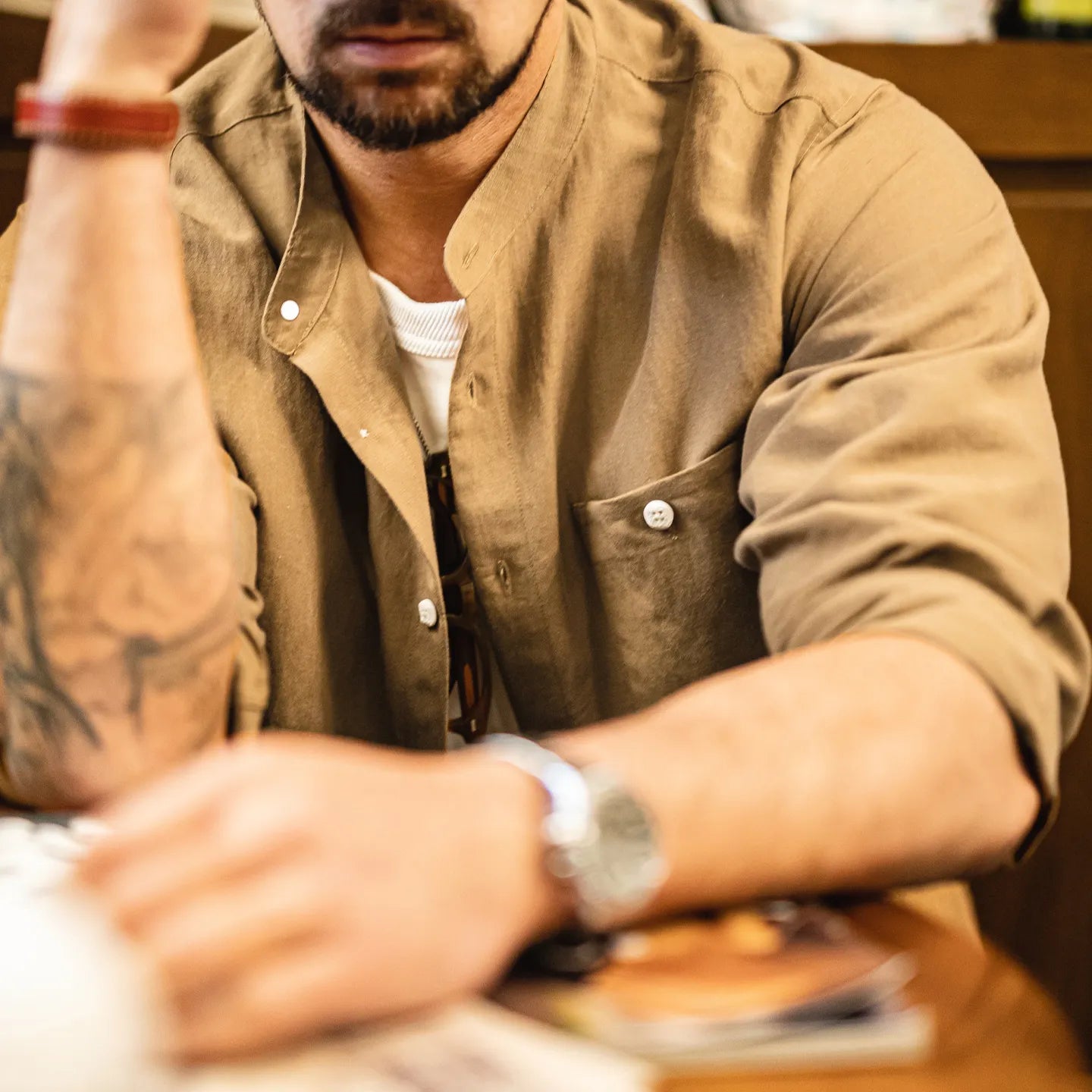 MADEN Men's Lyocell Shirts - Stand Collar