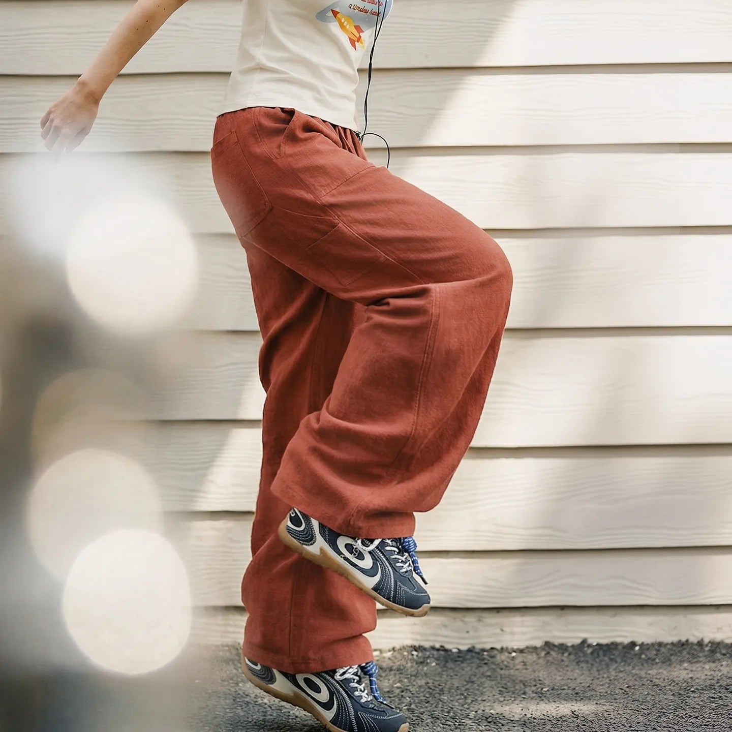MADEN Women's Orange Cotton Cargo Pants