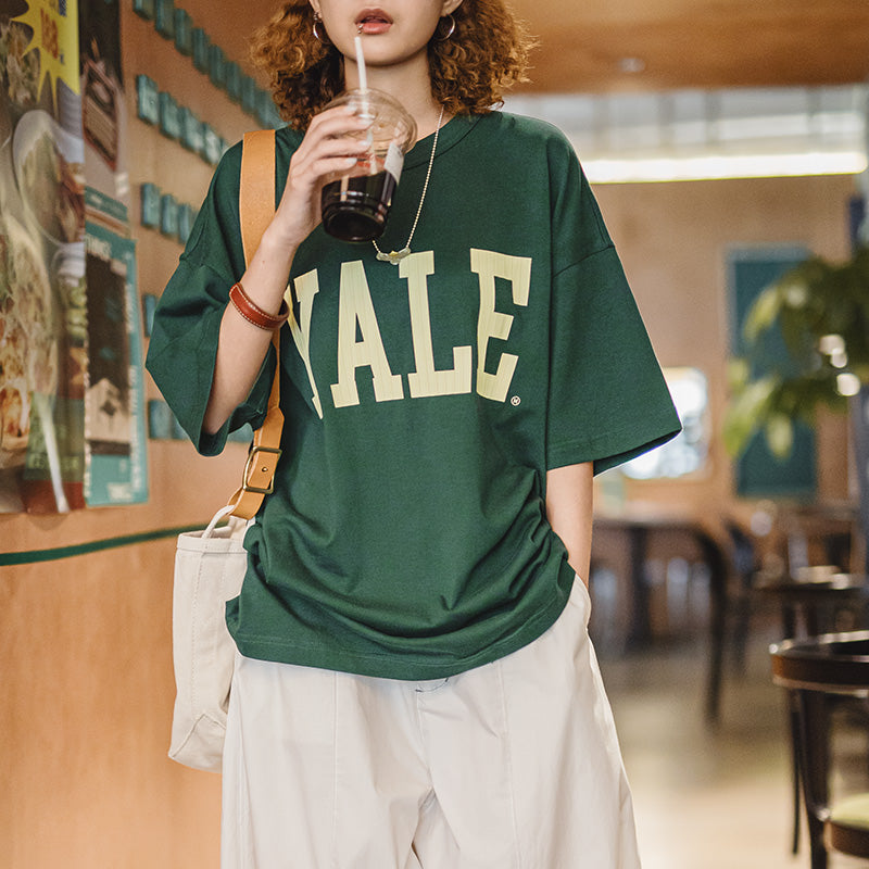 MADEN Vintage Letter Print Heavyweight Cotton T-Shirt