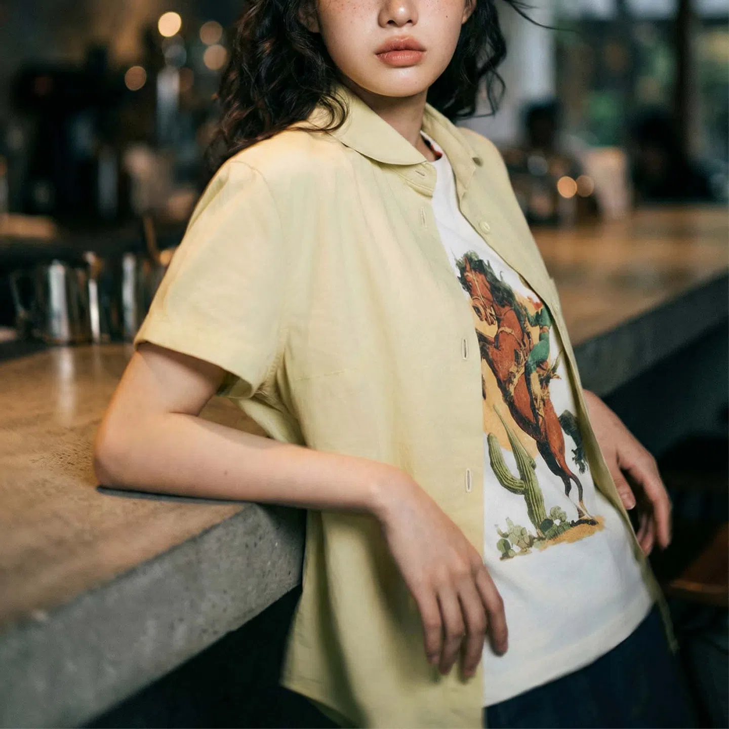 MADEN Women's Yellow Doll Collar Shirt