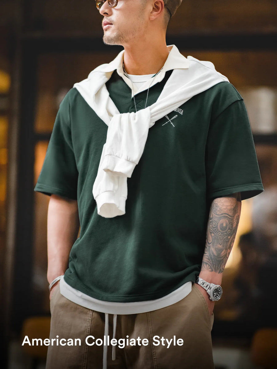 MADEN Colorblock Baseball Embroidery Heavyweight Cotton Polo
