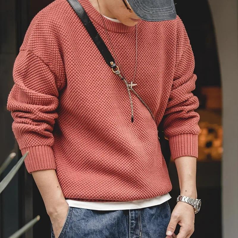 MADEN Men’s Retro Pineapple Knit Sweater – Thick Comfy Pullover