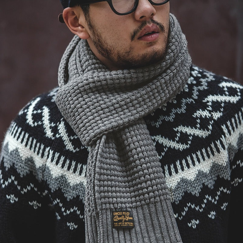 MADEN Herren Schwerer Wollmischung Strickschal