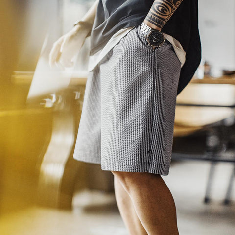 Short décontracté en seersucker pour homme MADEN | Coupe ample, respirant, longueur mi-longue, style rétro #ÉtéRespirant 