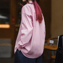 MADEN Light Spring Pink and White Striped Shirt Lazy Holiday Style Jacket Slightly Elastic Hollow Oversize Top Spring Women