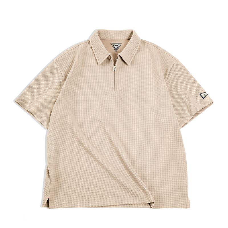 Polo gaufré MADEN pour homme, 330 g, épais, demi-zip, col à revers, manches courtes, idéal pour l'été