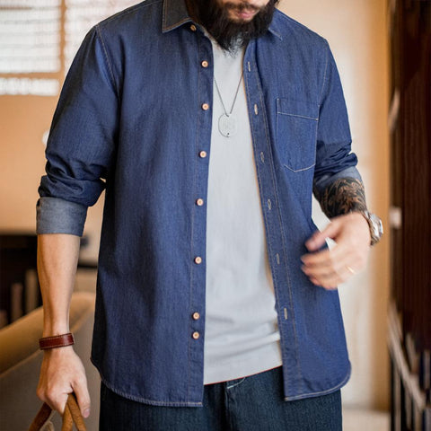 Chemise en denim Maden pour homme, coupe slim décontractée, style rétro 