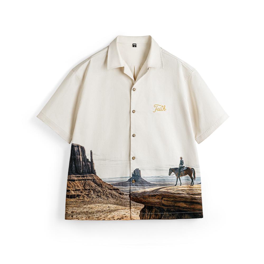 MADEN Camp-Hemd mit kubanischem Kragen und Monument Valley-Print