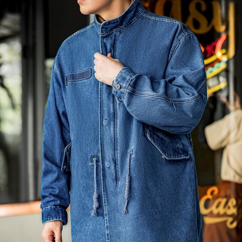 Áo khoác gió nam mùa thu kiểu dáng rộng dài vừa, áo khoác ngoài dáng trench coat đuôi cá bằng vải bò phong cách cổ điển Mỹ Maden American Retro M65