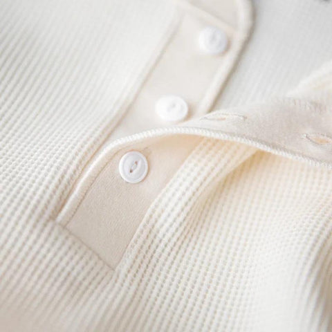 남성용 MADEN 헤비웨이트 와플 헨리 긴팔 티셔츠 – 캐주얼 베이지 레이어링 상의