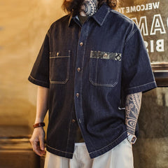 MADEN Boro Jeans-Overshirt mit Indigo-Revers