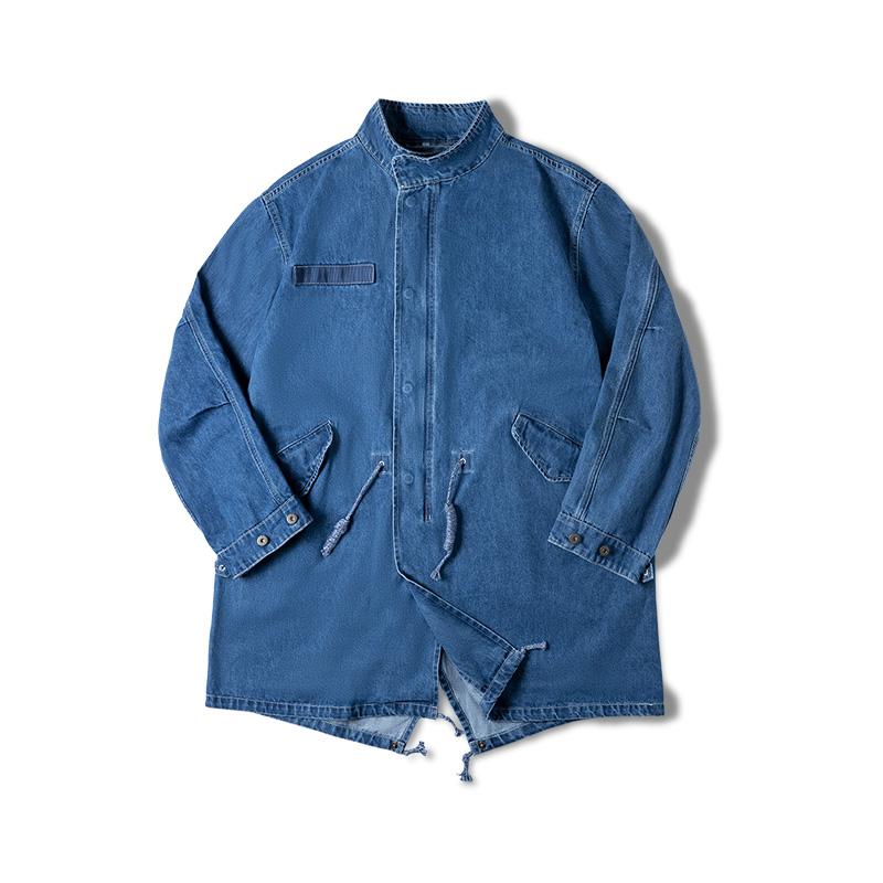Áo khoác gió nam mùa thu kiểu dáng rộng dài vừa, áo khoác ngoài dáng trench coat đuôi cá bằng vải bò phong cách cổ điển Mỹ Maden American Retro M65