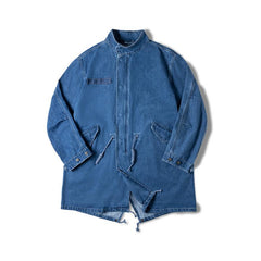 MADEN Herren Fishtail-Parka-Trenchcoat aus schwerem Denim