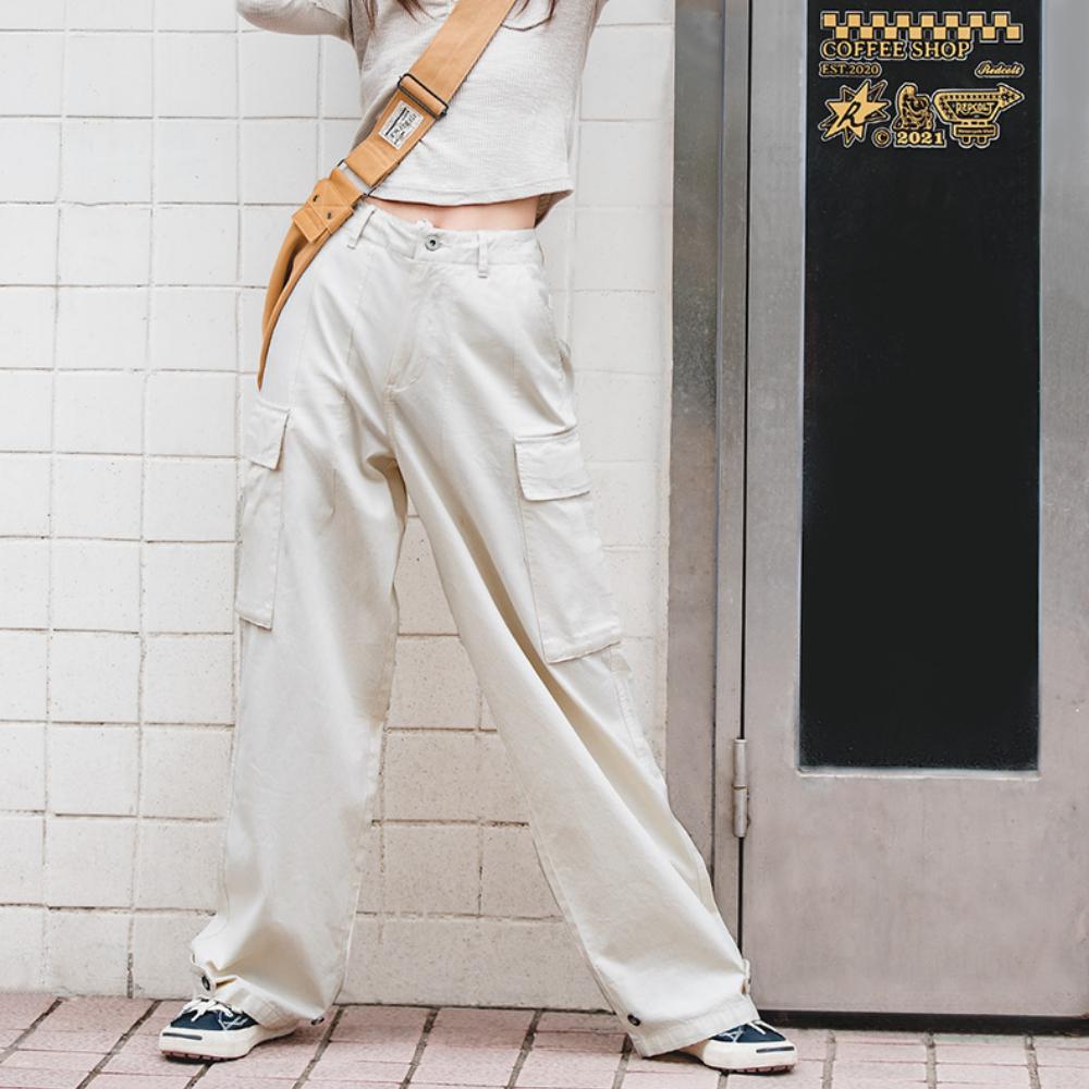 Maden Women's Wide-leg Cargo Pants - Retro Loose Style