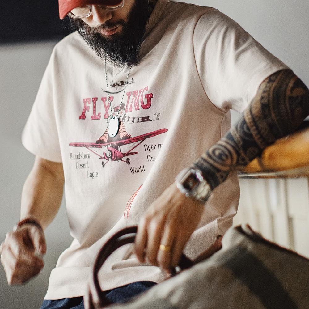 Camiseta holgada de manga corta con doble costura para hombre MADEN con estampado retro de tigre estilo Amekaji, primavera verano