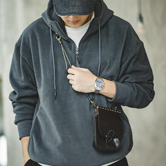 MADEN Herren Schwerer Polar-Fleece Half-Zip Hoodie