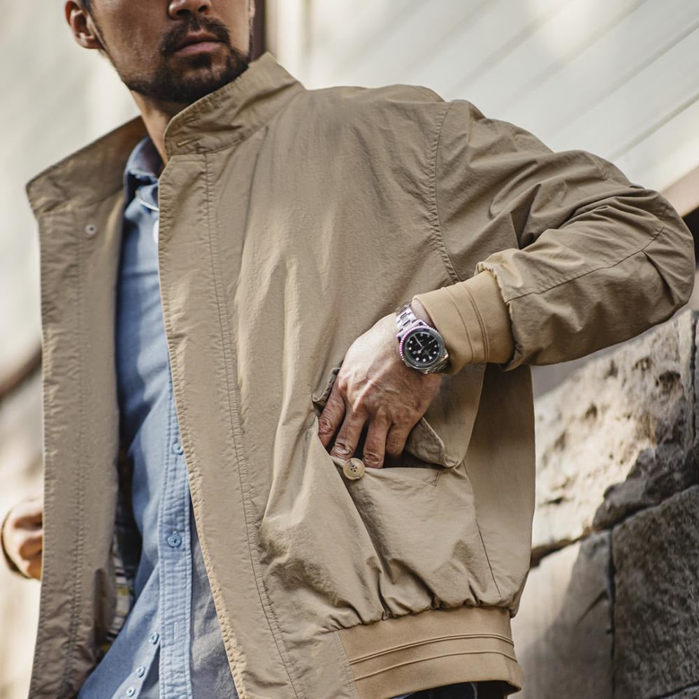 MADEN Herren Klassische Khaki Baumwoll Harrington Jacke