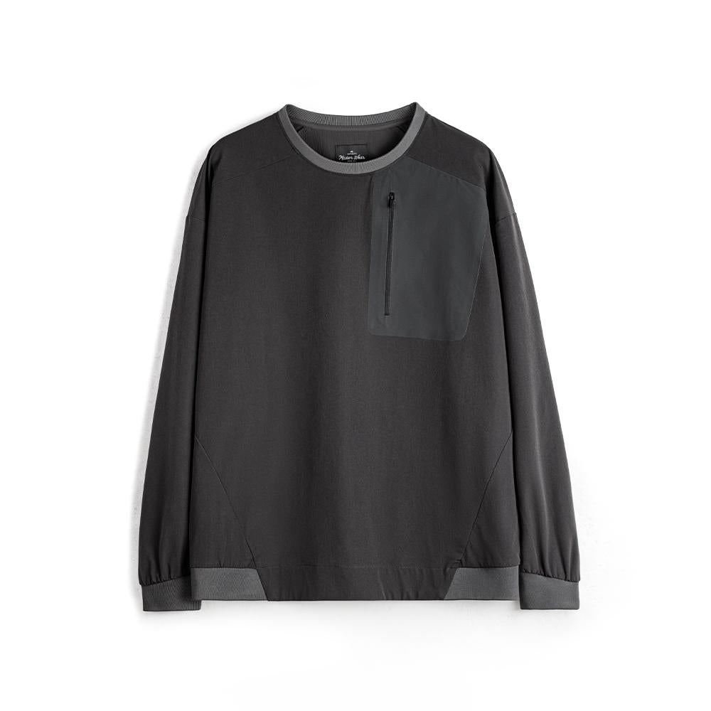 MADEN Outdoor Utility Sweatshirt Men | Long Sleeve Crewneck Retro Pullover with Dropped Shoulder Woven Technical Fabric #gorpcore