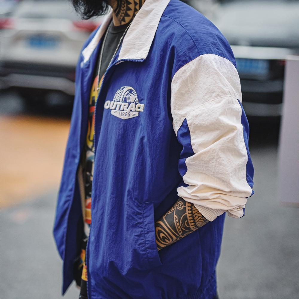 MADEN Retro Patchwork Color-Block Racing Jacket Nylon Embroidered Durable Motorcycle Casual Jacket Men Spring