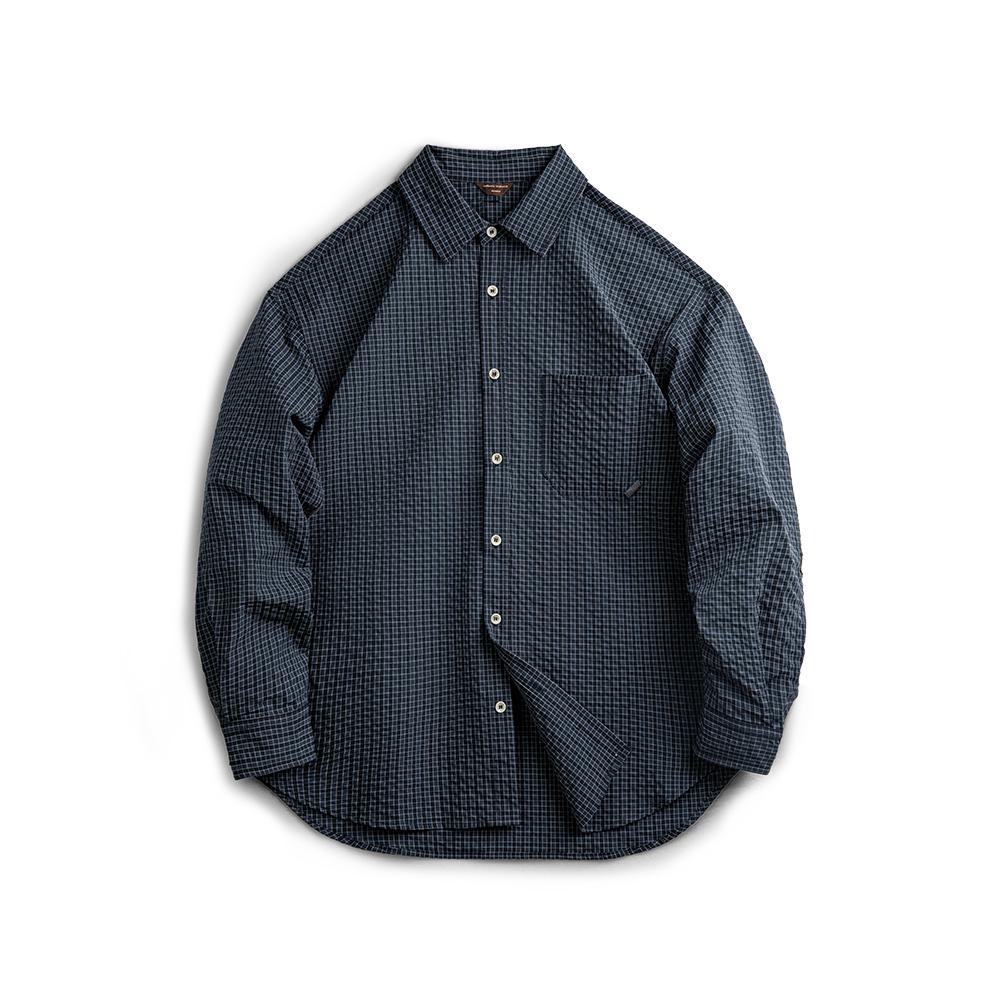MADEN Retro Patchwork Seersucker Long Sleeve Shirt