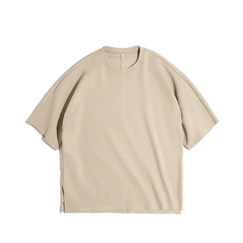 MADEN Solid Air Cotton Men's T-shirts Summer Loose Heavyweight Non-iron Retro Breathable Short-sleeved Tee Trendy
