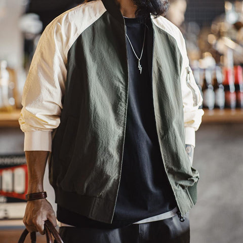Maden Color-Block MA1 Bomber Jakcet for Men Retro Flight Raglan Sleeve Coat Baseball Style Relaxed Fit Brand Design Uncle Fu