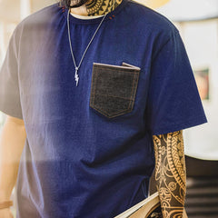 MADEN Japanisches T-Shirt aus schwerem Indigo mit Tasche