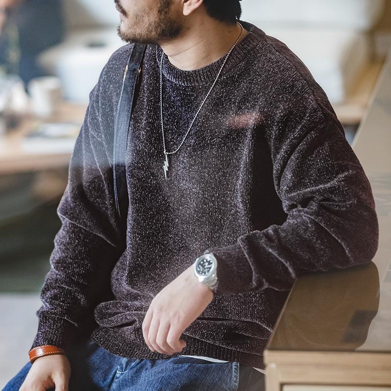Suéter de chenilla para hombre MADEN – Suave, acogedor, cuello redondo, cálido, básico, tejido de punto