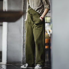 MADEN Men Vintage Style Navy Overalls Casual Straight Loose-fit Amekaji Bib Pants 295gsm Cotton 100% Original Design