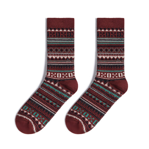 MADEN Herren-Socken im Vintage-Fair-Isle-Muster, 4 Paar, mittelhoch, warm, gestrickt, für Herbst, Winter und Weihnachten 