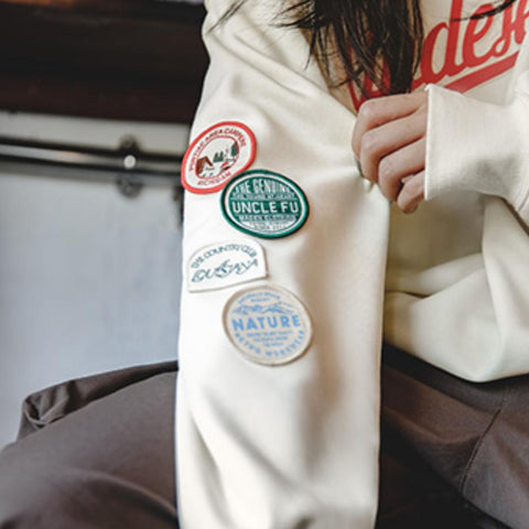 MADEN Damen American Casual Pullover Sweatshirt mit Kontrasteinsatz, Raglanärmeln, Langarm-Topcoat im Academy-Stil 