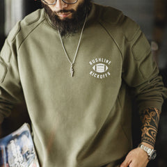 MADEN Fleecegefüttertes olivgrünes Sweatshirt mit Rundhalsausschnitt