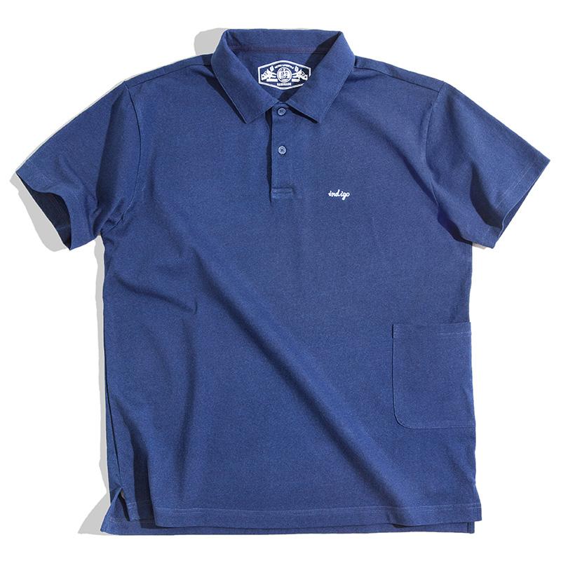 Camisas Polo de Solapa Vintage Índigo Maden para Hombre Casual 100% Algodón Camiseta con Bolsillo Azul Klein Manga Corta Camisetas de Verano
