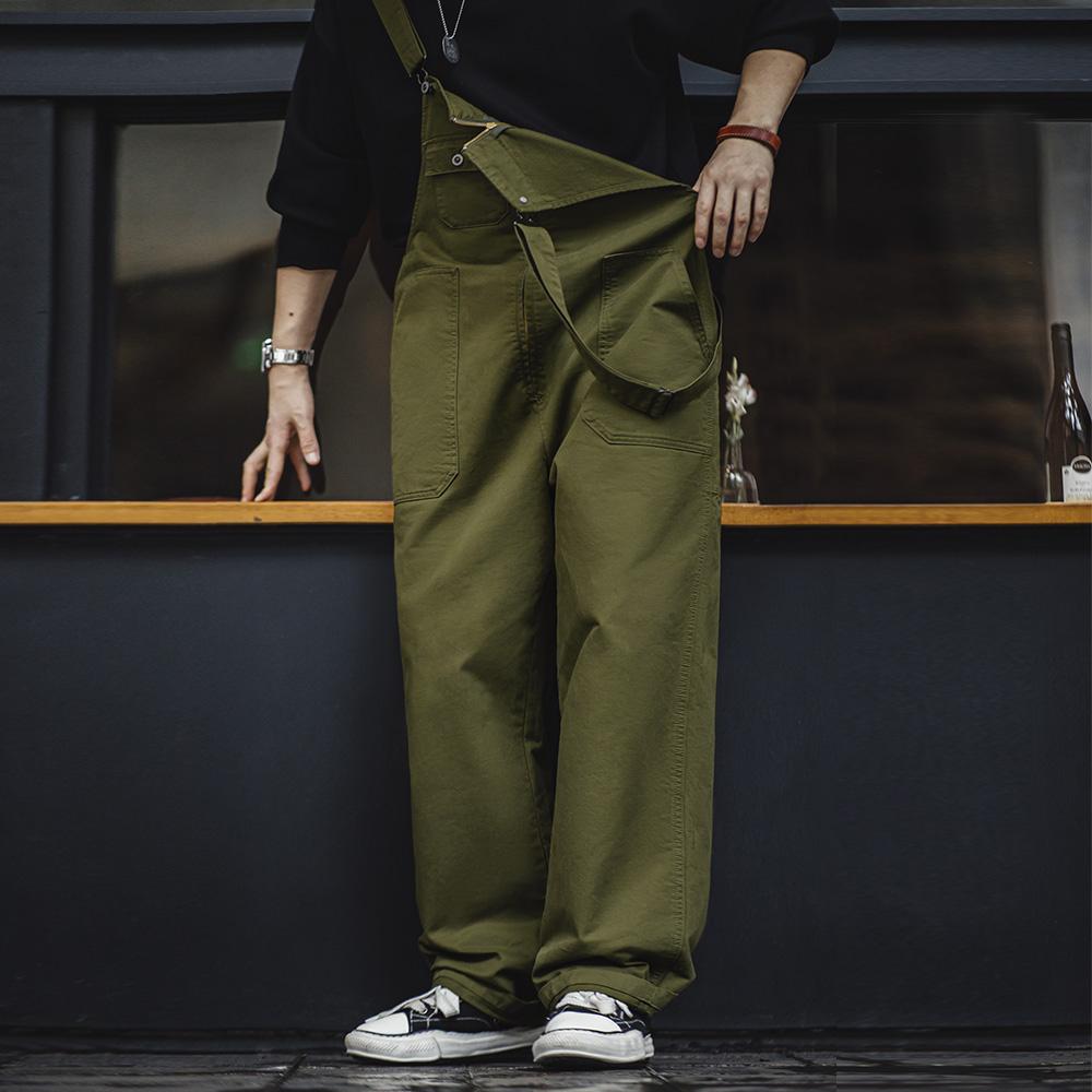 MADEN Men Vintage Style Navy Overalls Casual Straight Loose-fit Amekaji Bib Pants 295gsm Cotton 100% Original Design