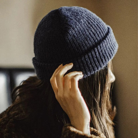 MADEN Navy Vintage Knit Beanie Hat Women Winter Thick Warm Earflap Cozy Cap Cold Weather Essential