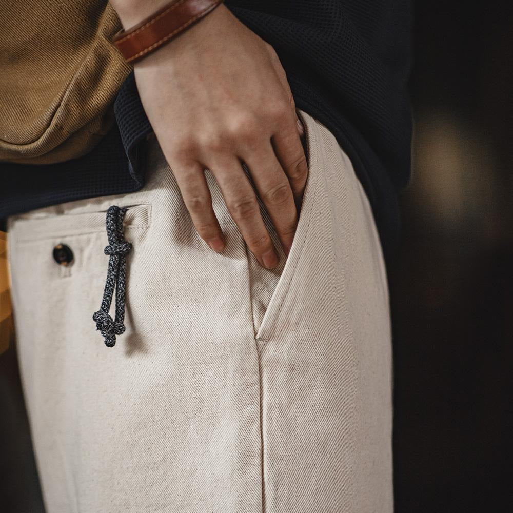 MADEN Herren Retro-Jeans, weiß – Naturfarbener Baumwollsamenstoff 