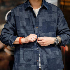 MADEN Boro Denimhemd mit Jacquard-Patchwork