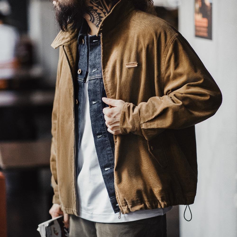 MADEN Herren Cord Harrington Jacke mit Stehkragen