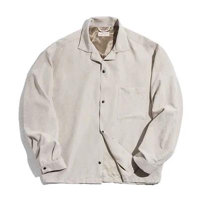 Chemise à manches longues MADEN – Tissu effet peau de pêche rétro, coupe ample 
