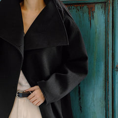 Abrigo de fieltro para mujer MADEN de un solo pecho, abrigo largo tipo gabardina, cuello con solapa, elegante, de calidad, estilo invernal, holgado, retro clásico