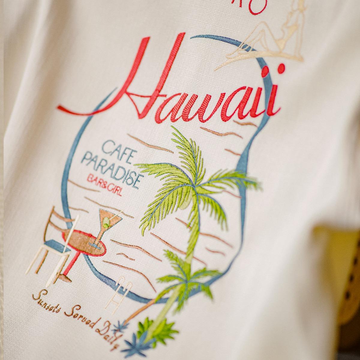 MADEN Retro Hawaiian Embroidery Cuban Collar Shirt