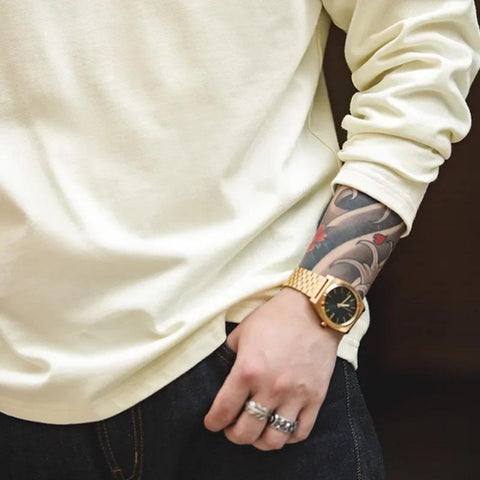 MADEN Herren Langarmshirt, 300 g/m² schweres Material – 100 % Baumwolle, Basic