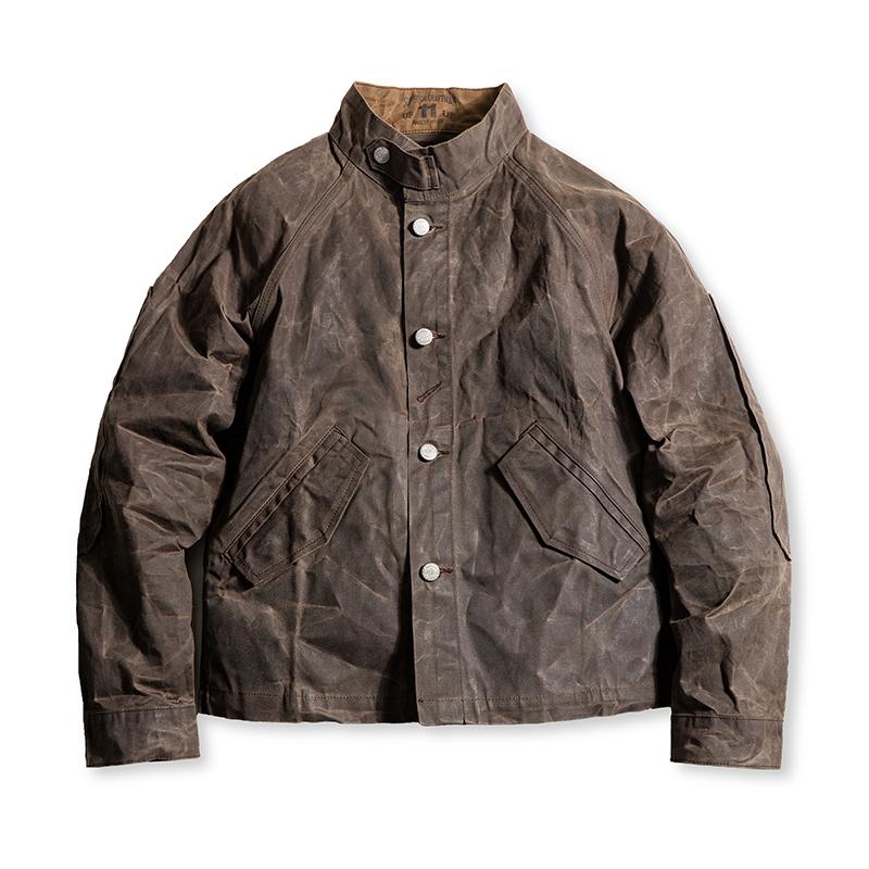 Chaqueta MADEN con Cuello de Pie encerada con Aceite Ⅲ – Abrigo Vintage Amekaji Impermeable y Cortaviento