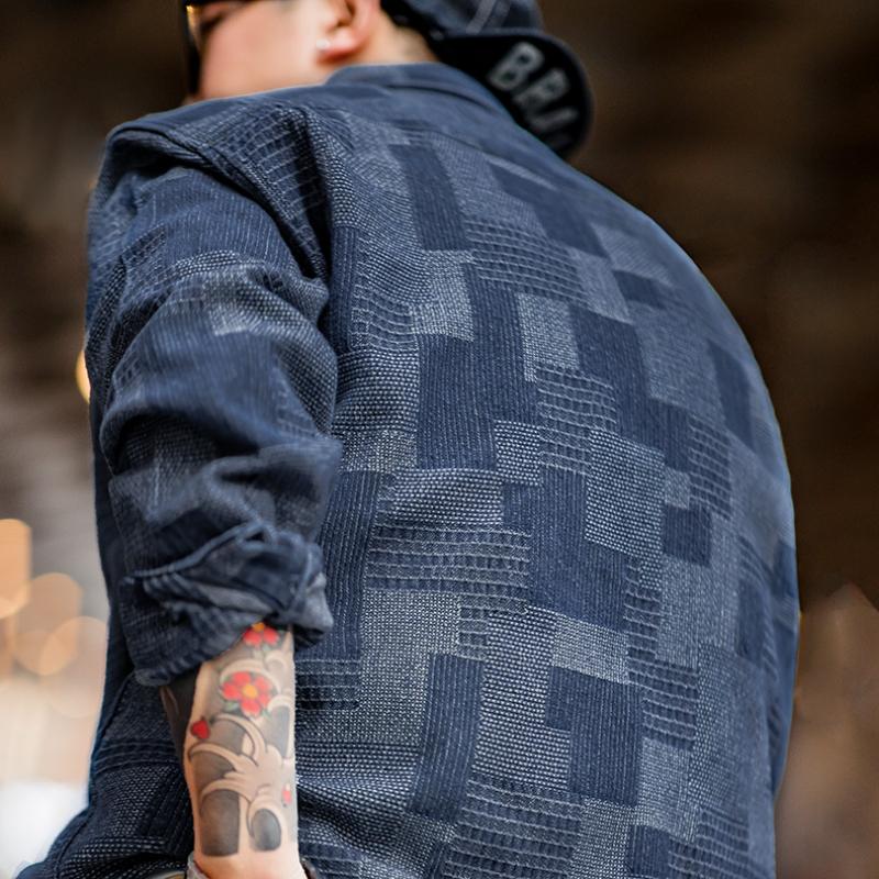 MADEN Boro Denimhemd mit Jacquard-Patchwork
