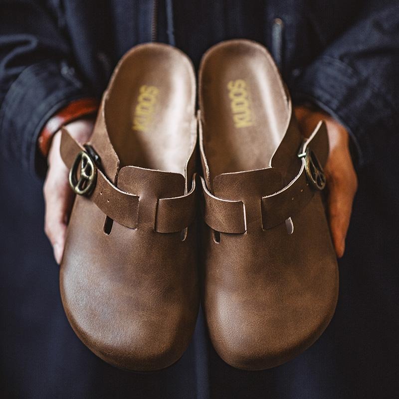 Zapatos tipo zueco MADEN de cuero Crazy Horse para hombre, sin cordones, medio deslizante, con suela gruesa nueva, punta de corcho para exterior, zapatillas casuales retro