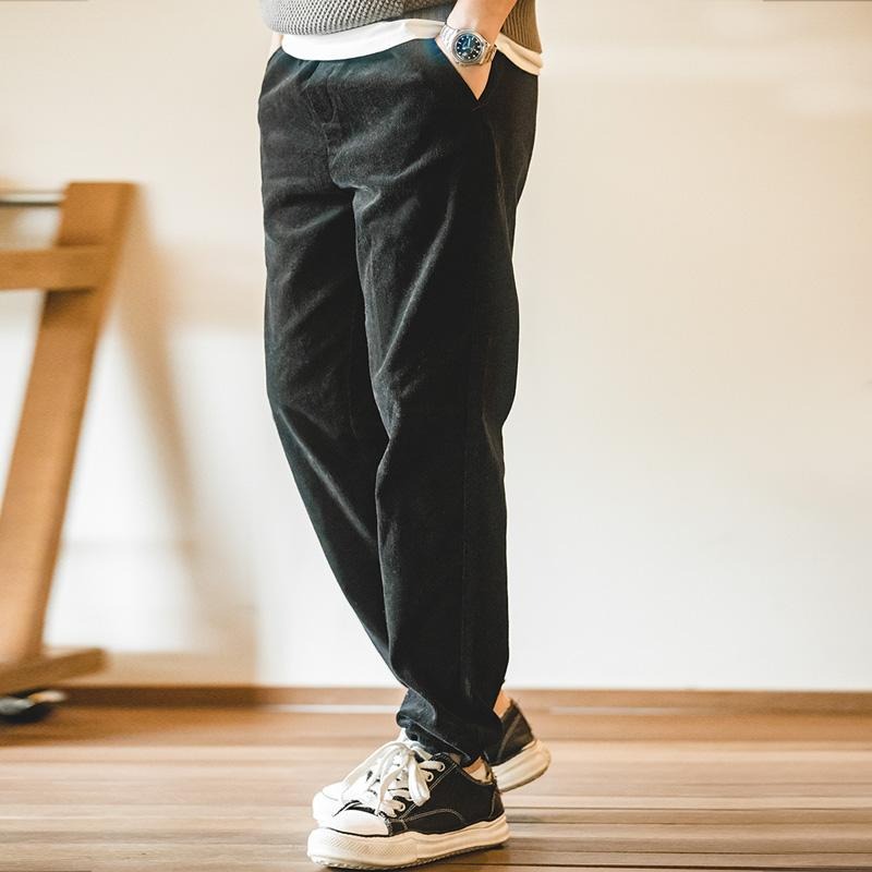 MADEN Men's Elastic Waist Corduroy Straight-Leg Trousers