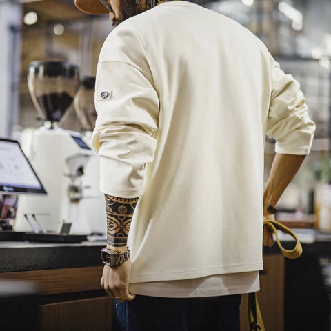 MADEN Ribbed V-neck Long Sleeve T-Shirt