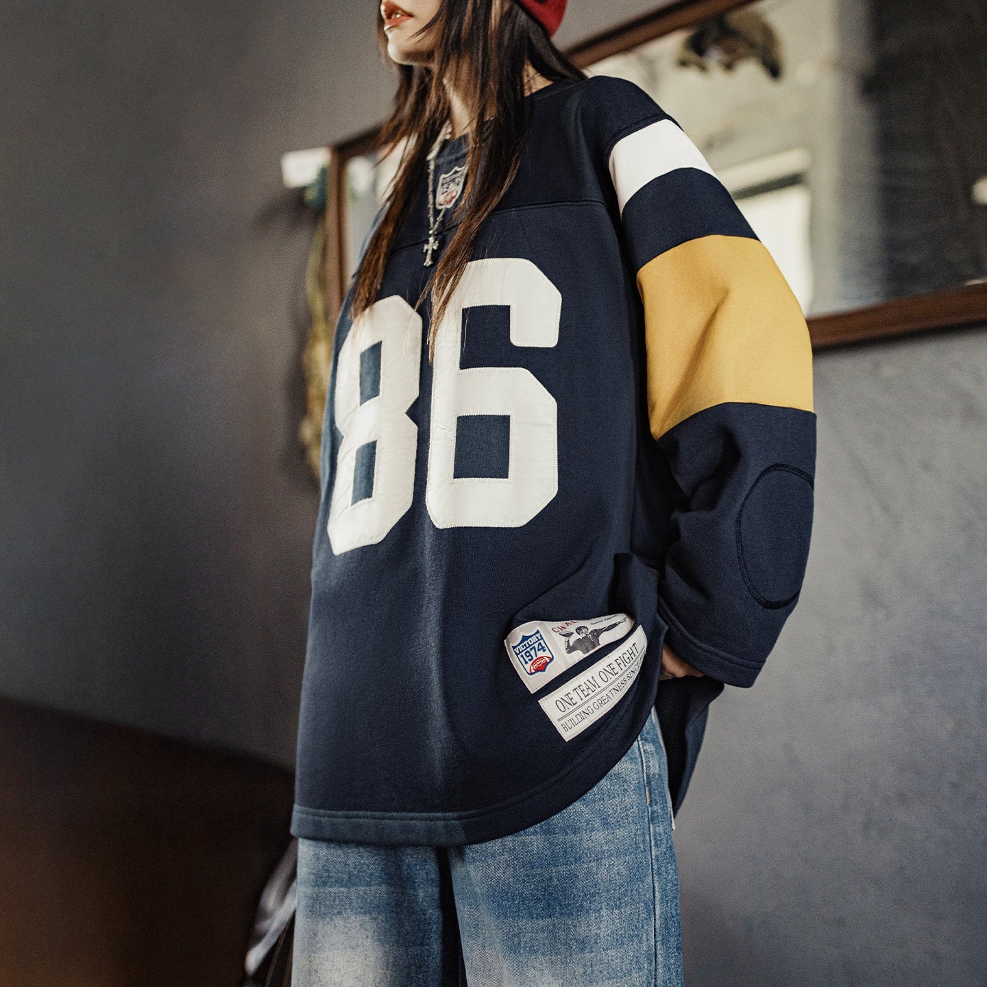 MADEN Women's Embroidered Rugby Sweatshirt