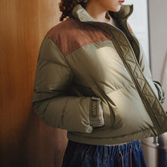 MADEN Cropped Suede Patchwork Puffer Jacket