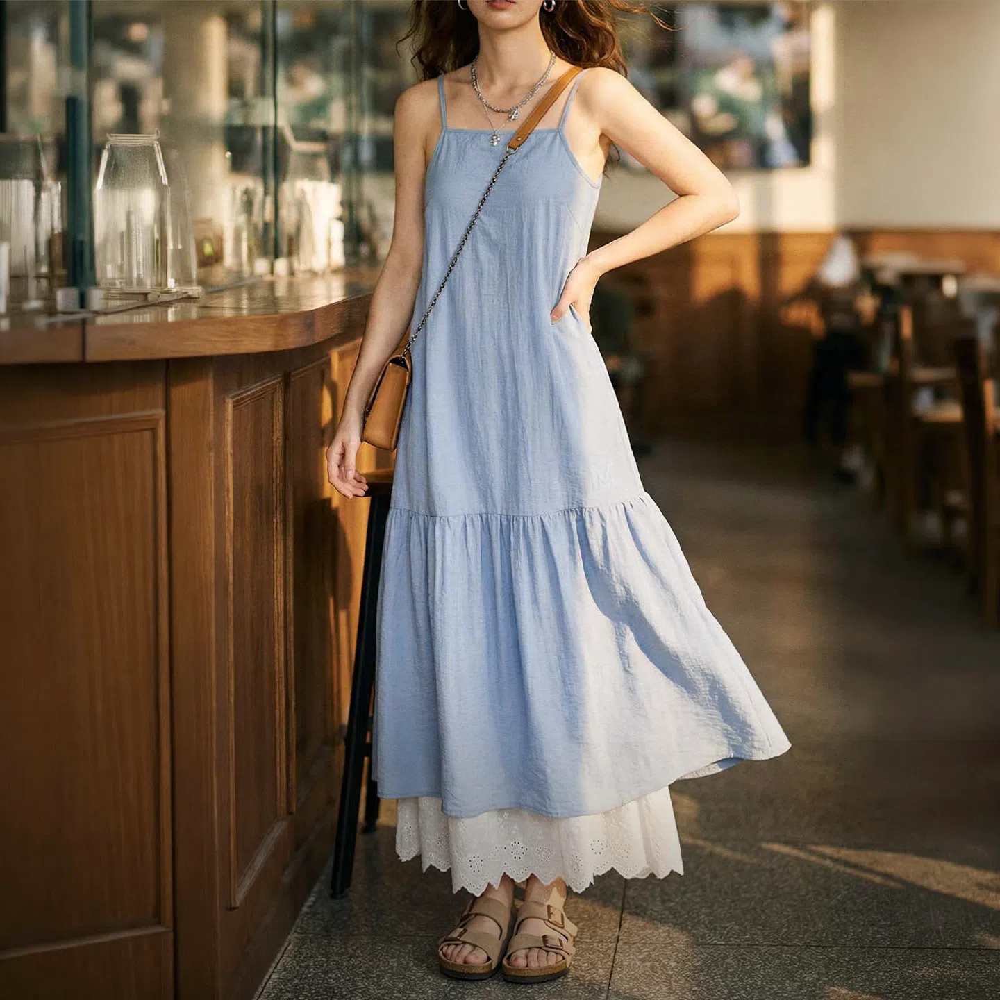 MADEN Women's Linen A-Line Slip Dress